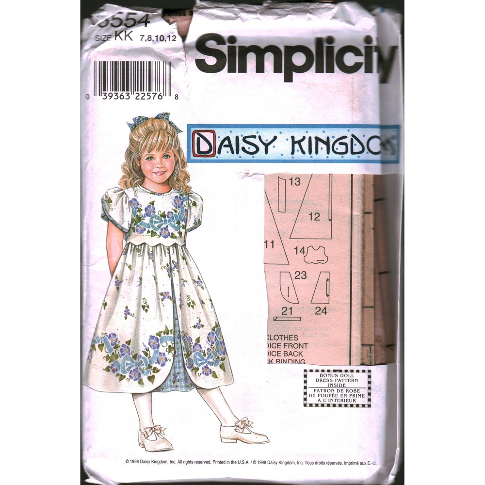 Simplicity 8554 Daisy Kingdom Girls Dress & Doll Dress Pattern Size 7 8 10 12